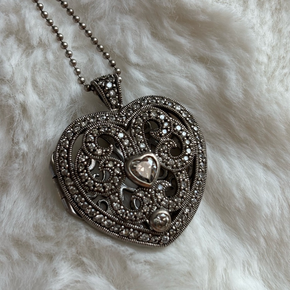 Silver and marcasite locket on silver chain